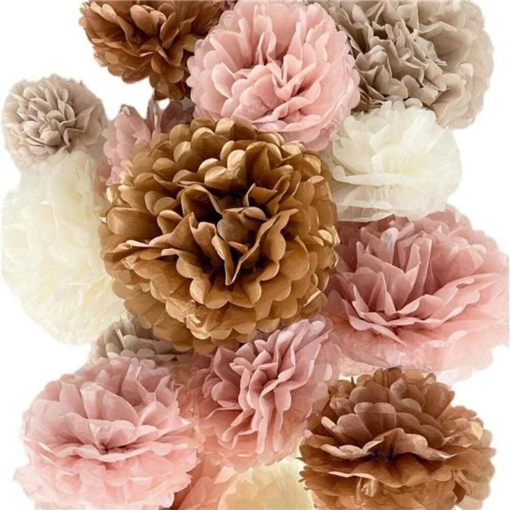 Boho Tissue Paper Pom Poms Set of 20 Bridal Baby Shower Party Decorations